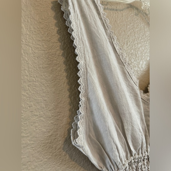 Terzo Millennio Off White Linen Split V Neck Sleeveless Maxi Dress Large - Picture 2 of 11
